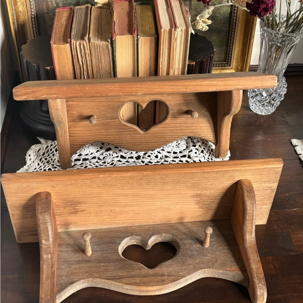 Rustic Heart Cutout Wooden Wall Shelf - Natural Wood